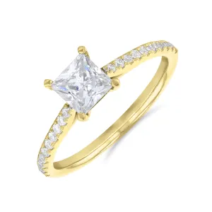 2.00ct Ophelia Shoulder Set Princess Cut Diamond Solitaire Engagement Ring | 18ct Yellow Gold