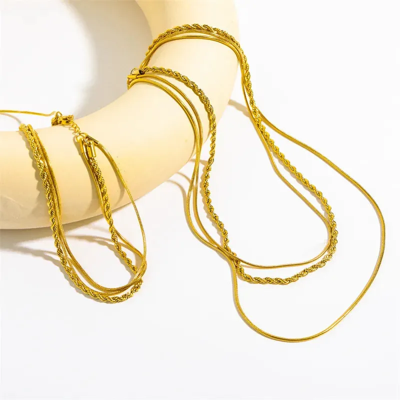 201 Stainless Steel Gold Plated Vintage Style Plating Geometric Layered Necklace
