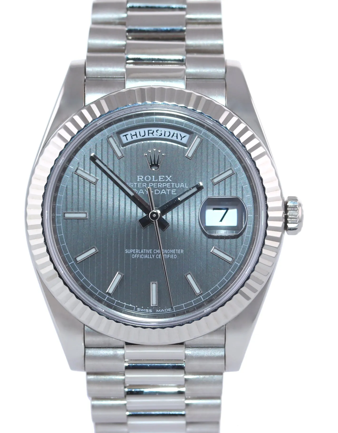 2018 PAPERS Rolex Day Date 40 White Gold President Rhodium Tapestry 228239 Watch