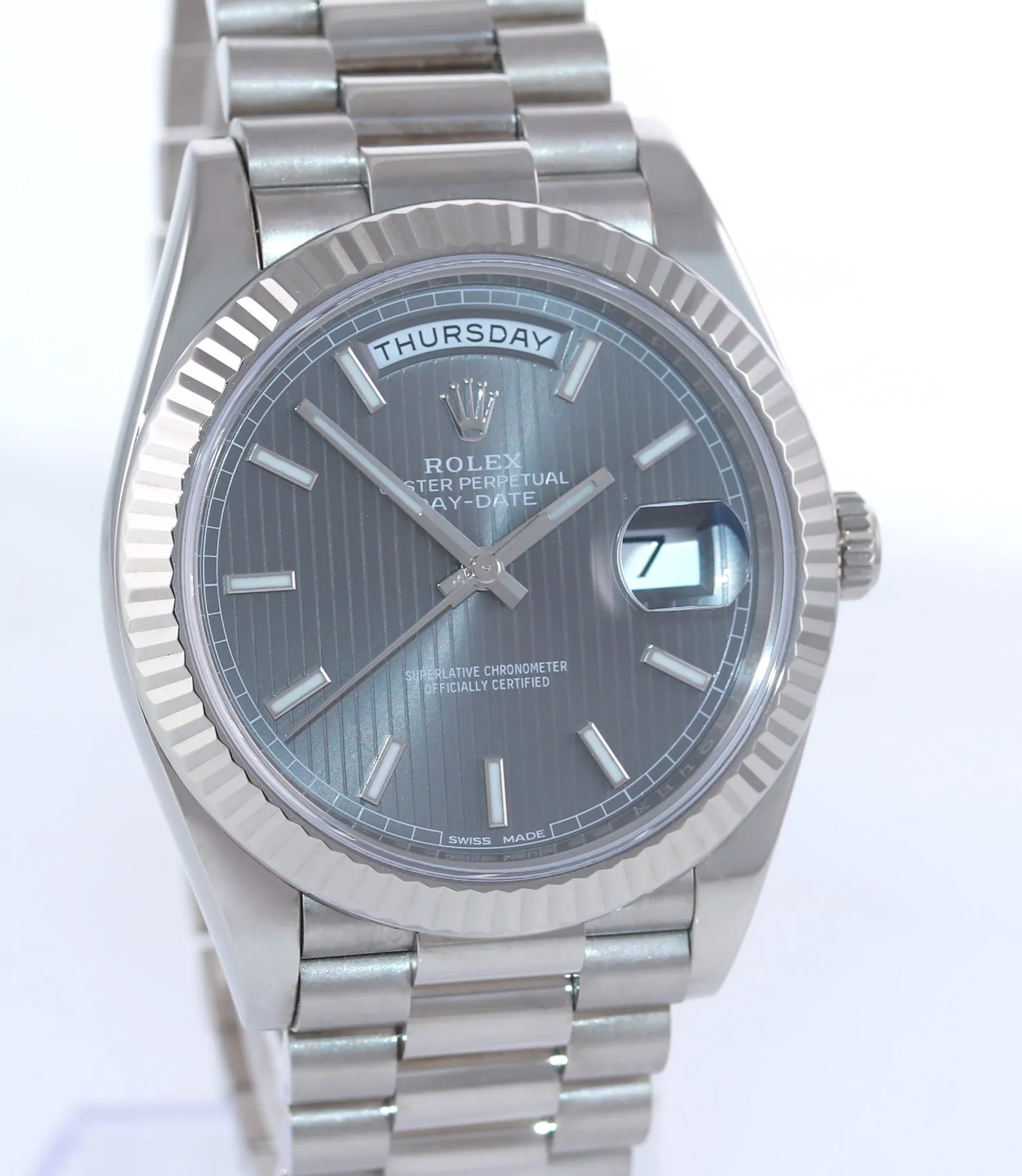2018 PAPERS Rolex Day Date 40 White Gold President Rhodium Tapestry 228239 Watch