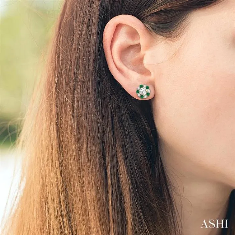 2.3 MM Round Cut Emerald and 1/2 ctw Round Cut Diamond Precious Earrings Jacket in 14K Yellow Gold