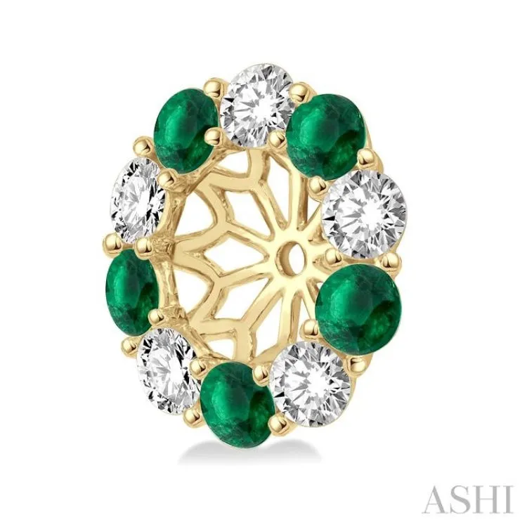 2.3 MM Round Cut Emerald and 1/2 ctw Round Cut Diamond Precious Earrings Jacket in 14K Yellow Gold