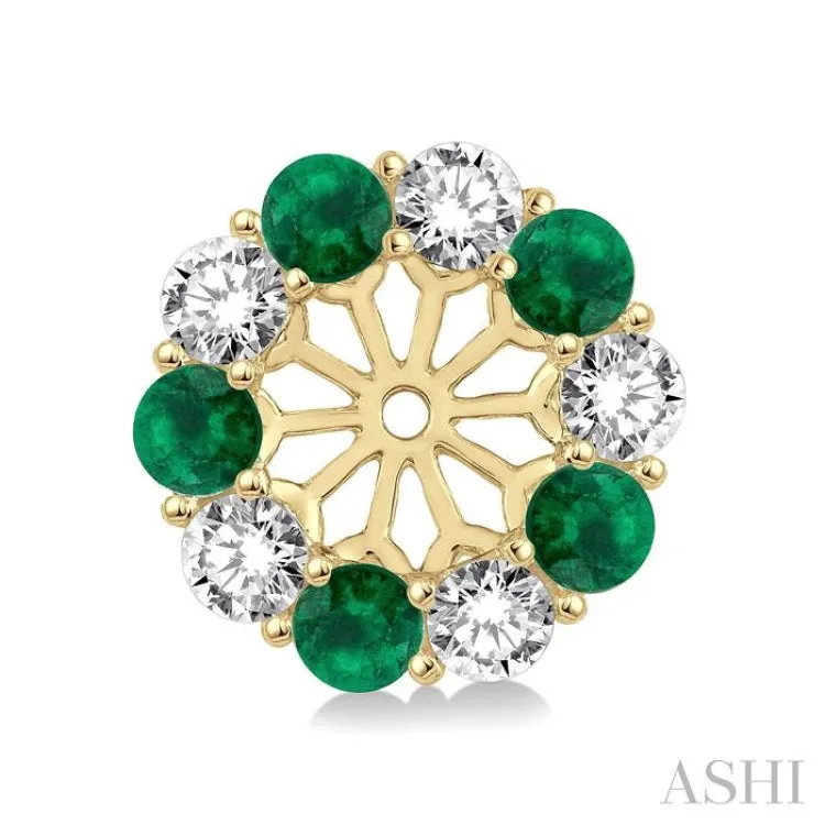 2.3 MM Round Cut Emerald and 1/2 ctw Round Cut Diamond Precious Earrings Jacket in 14K Yellow Gold