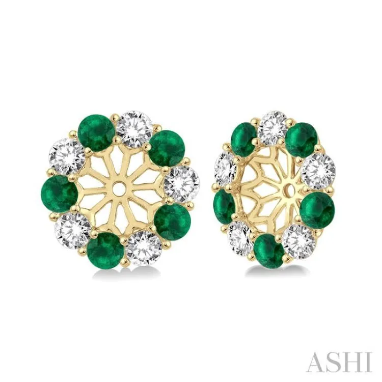 2.3 MM Round Cut Emerald and 1/2 ctw Round Cut Diamond Precious Earrings Jacket in 14K Yellow Gold