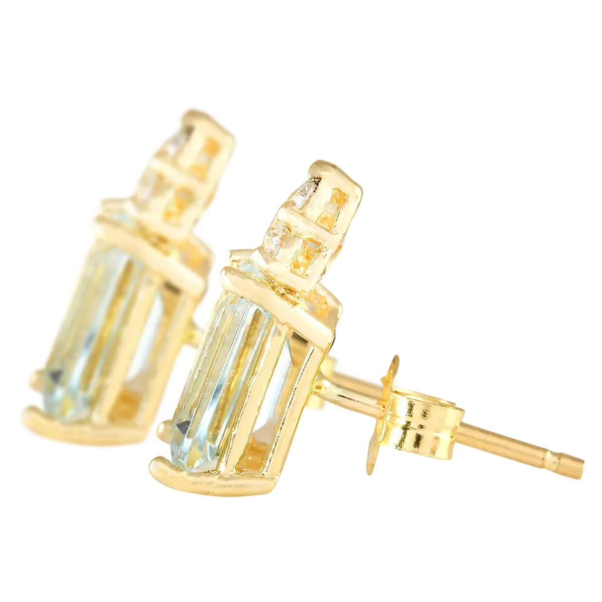 2.65 Carat Natural Aquamarine 14K Yellow Gold Diamond Earrings