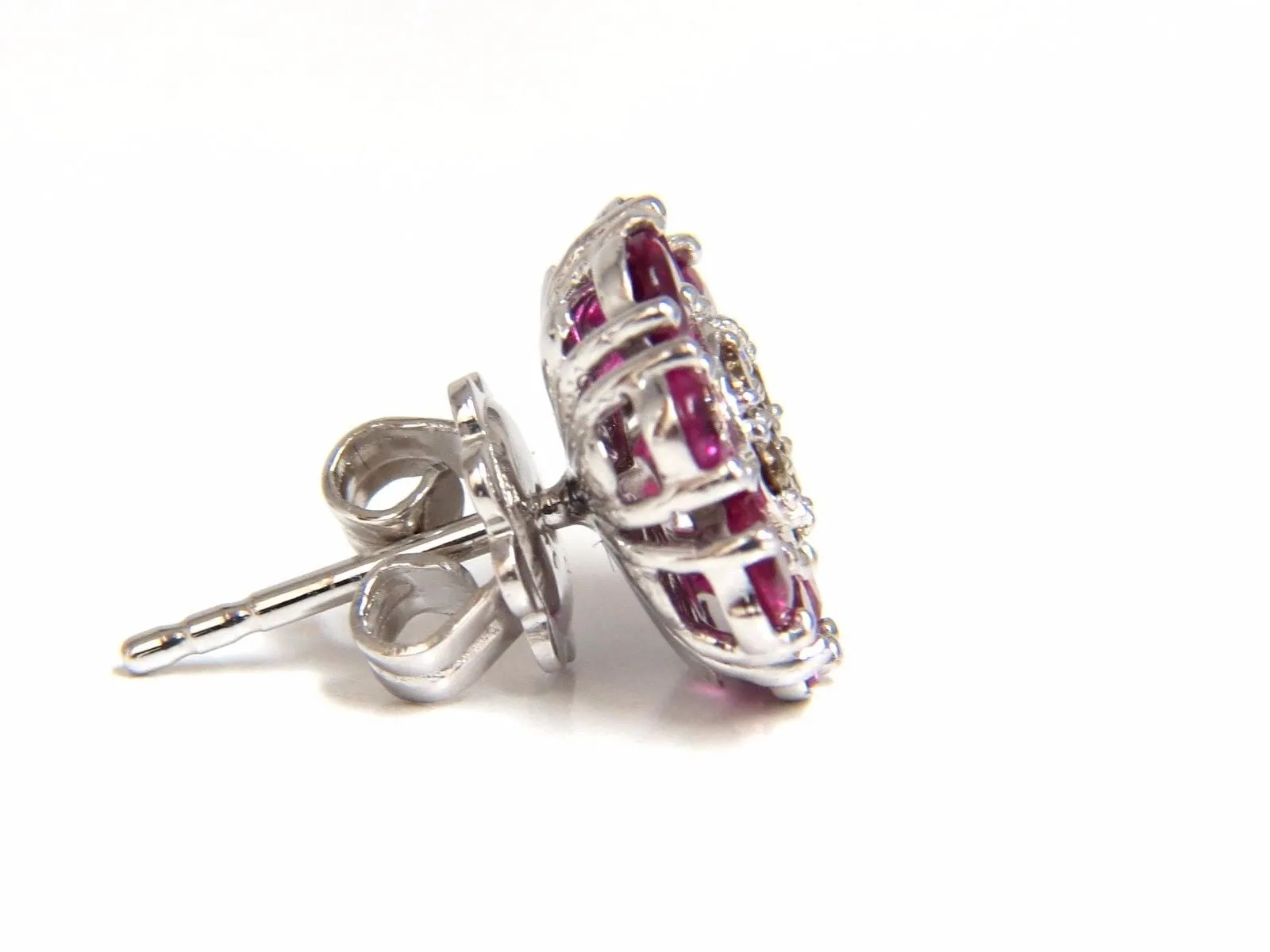 2.65ct Natural Fancy Color Diamonds Ruby Cluster Earrings 14kt