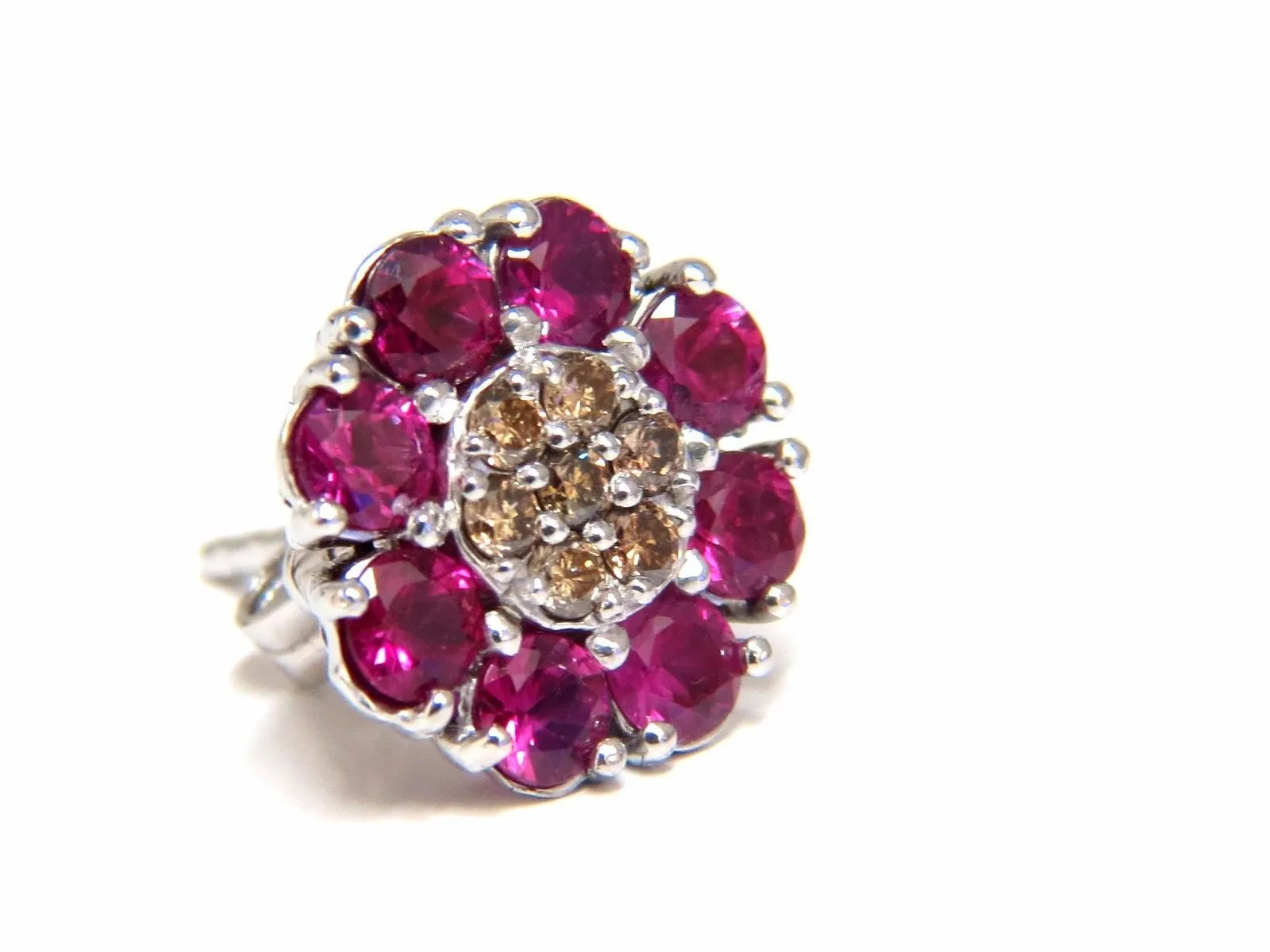 2.65ct Natural Fancy Color Diamonds Ruby Cluster Earrings 14kt