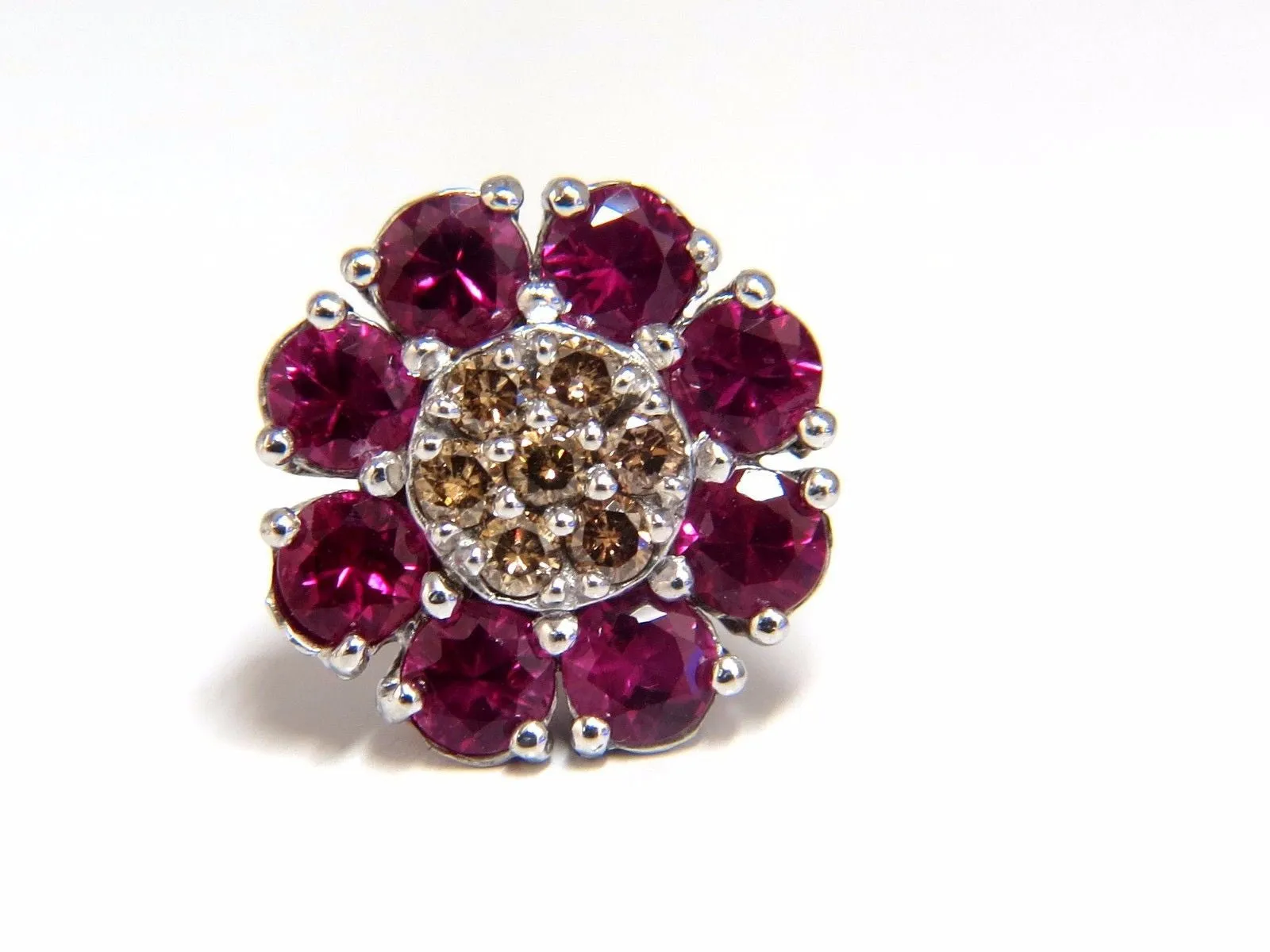 2.65ct Natural Fancy Color Diamonds Ruby Cluster Earrings 14kt