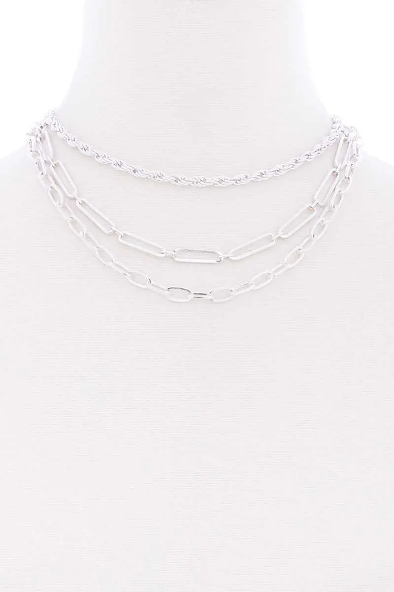 3 Layered Multi Metal Chain Necklace