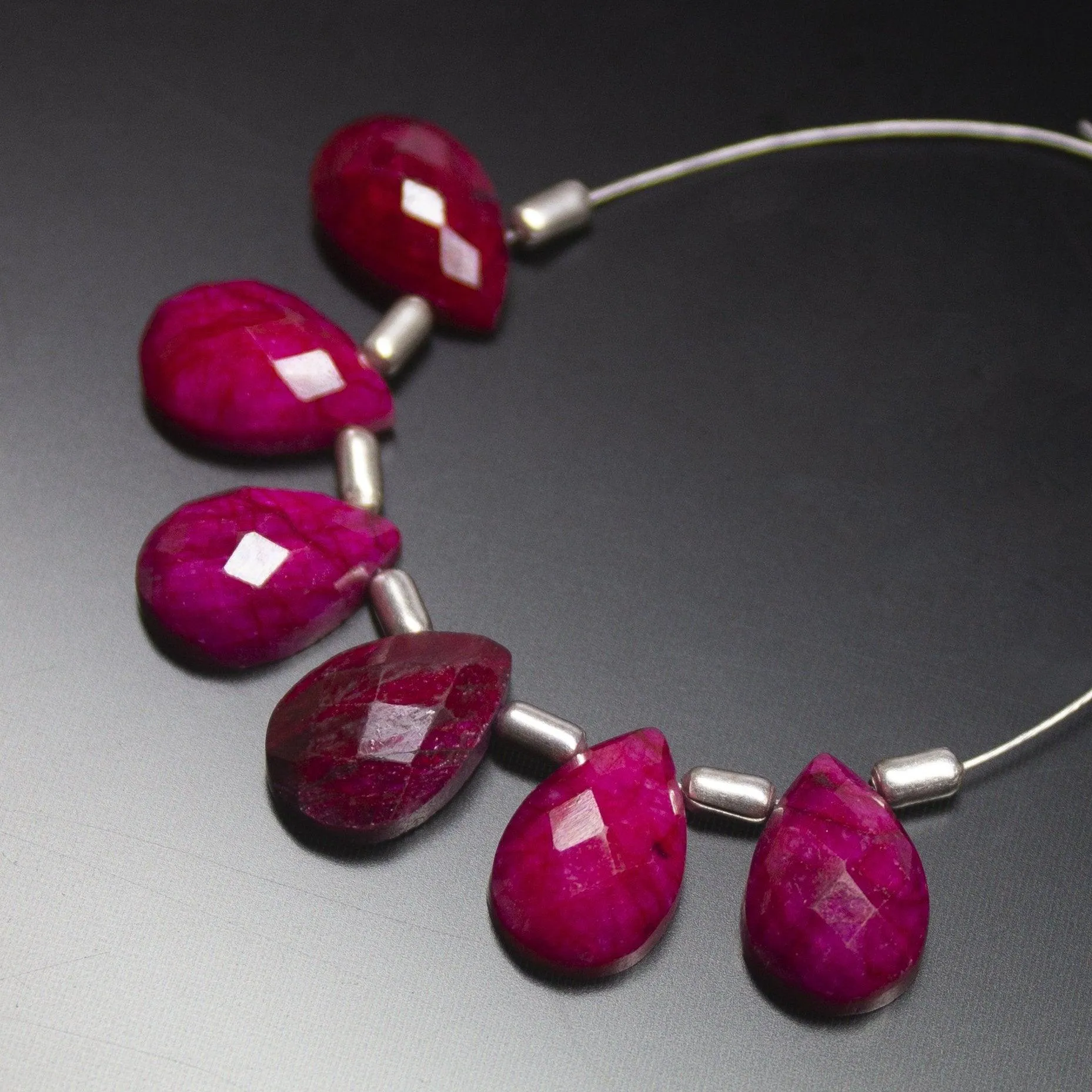 3 matching pair, 12mm, Natural Ruby Faceted Pear Drop Flatback Briolette Loose Gemstone Beads