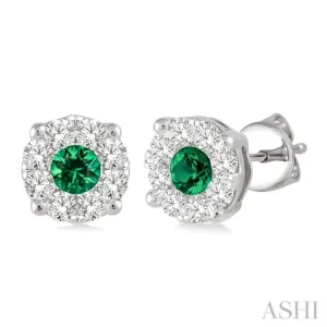3.3 MM Round Cut Emerald and 1/2 ctw Lovebright Diamond Precious Earrings in 14K White Gold
