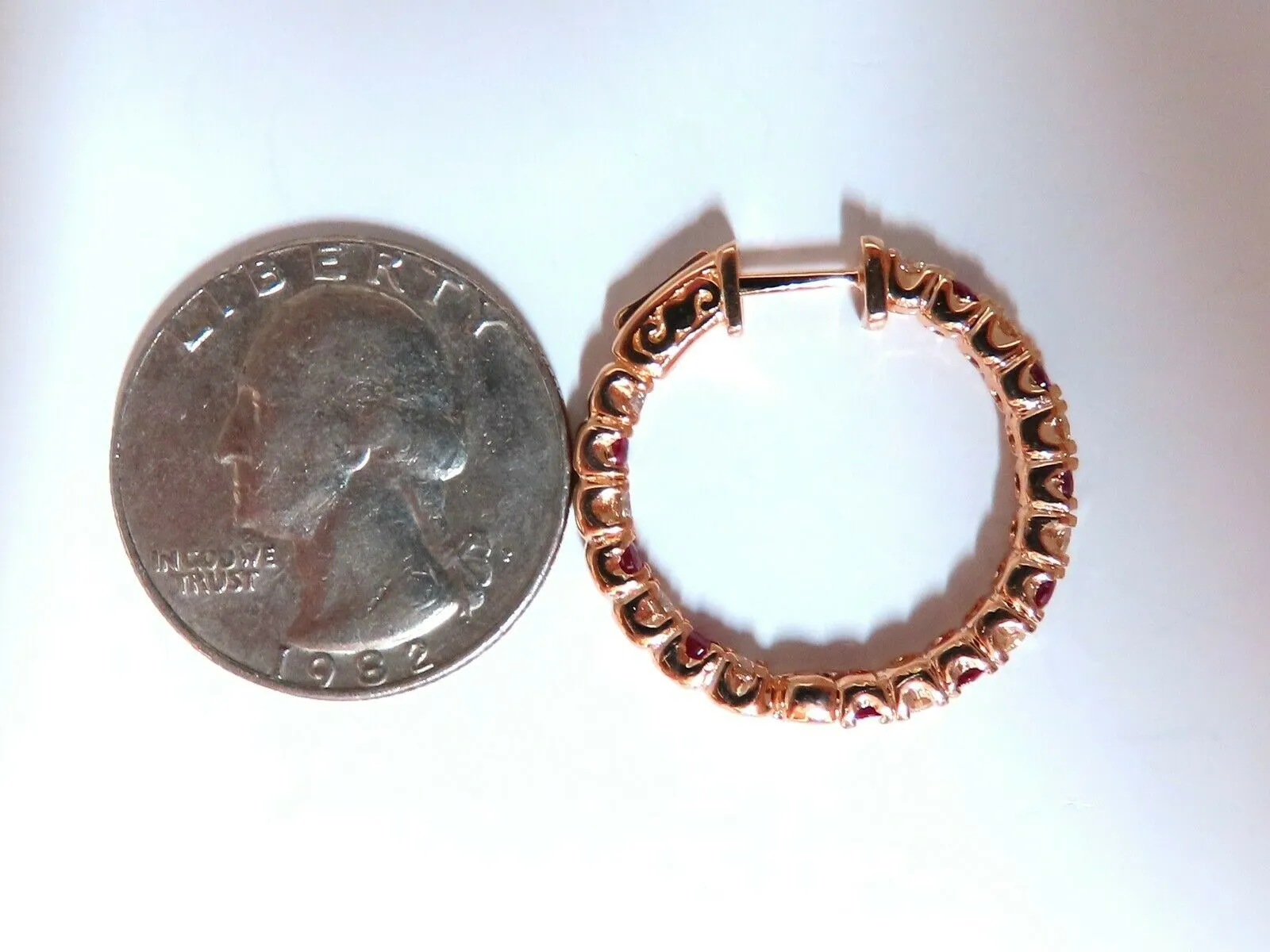 3.45ct natural Ruby diamonds hoop earrings 14kt rose gold inside out
