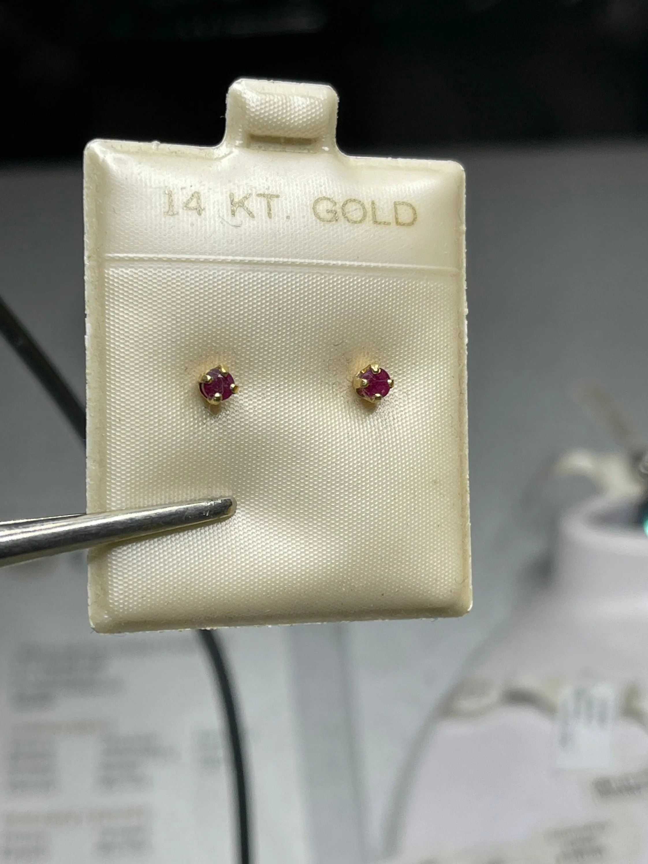 3MM Ruby 14K Yellow Gold Stud Earrings