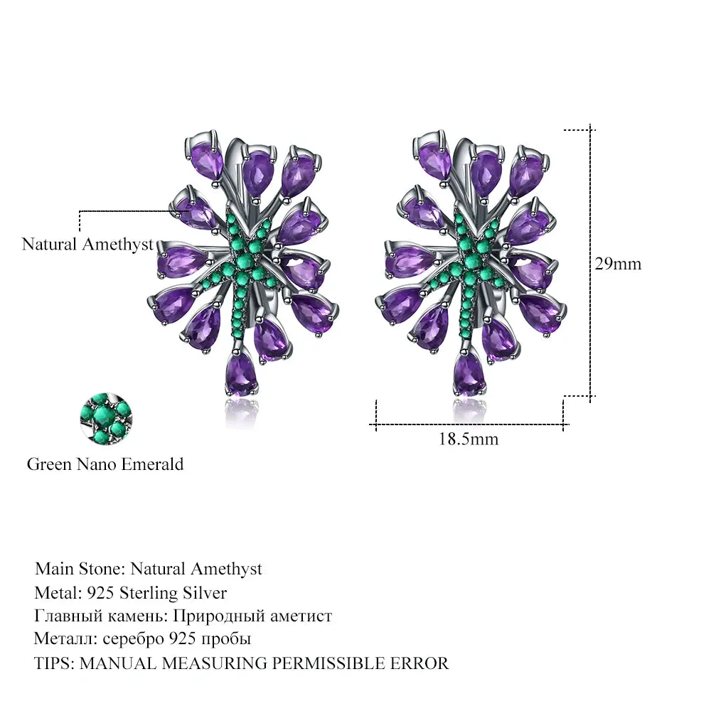 4.69Ct Natural Amethyst Gemstone Clip Earrings – 925 Sterling Silver Vintage Gothic Punk Earrings
