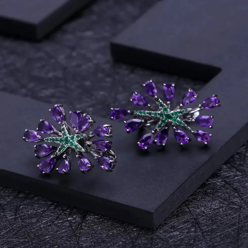 4.69Ct Natural Amethyst Gemstone Clip Earrings – 925 Sterling Silver Vintage Gothic Punk Earrings