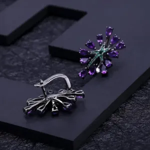 4.69Ct Natural Amethyst Gemstone Clip Earrings – 925 Sterling Silver Vintage Gothic Punk Earrings