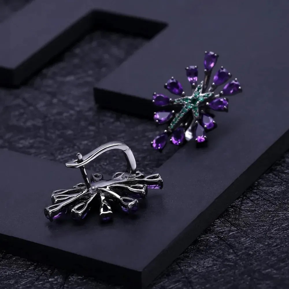 4.69Ct Natural Amethyst Gemstone Clip Earrings – 925 Sterling Silver Vintage Gothic Punk Earrings