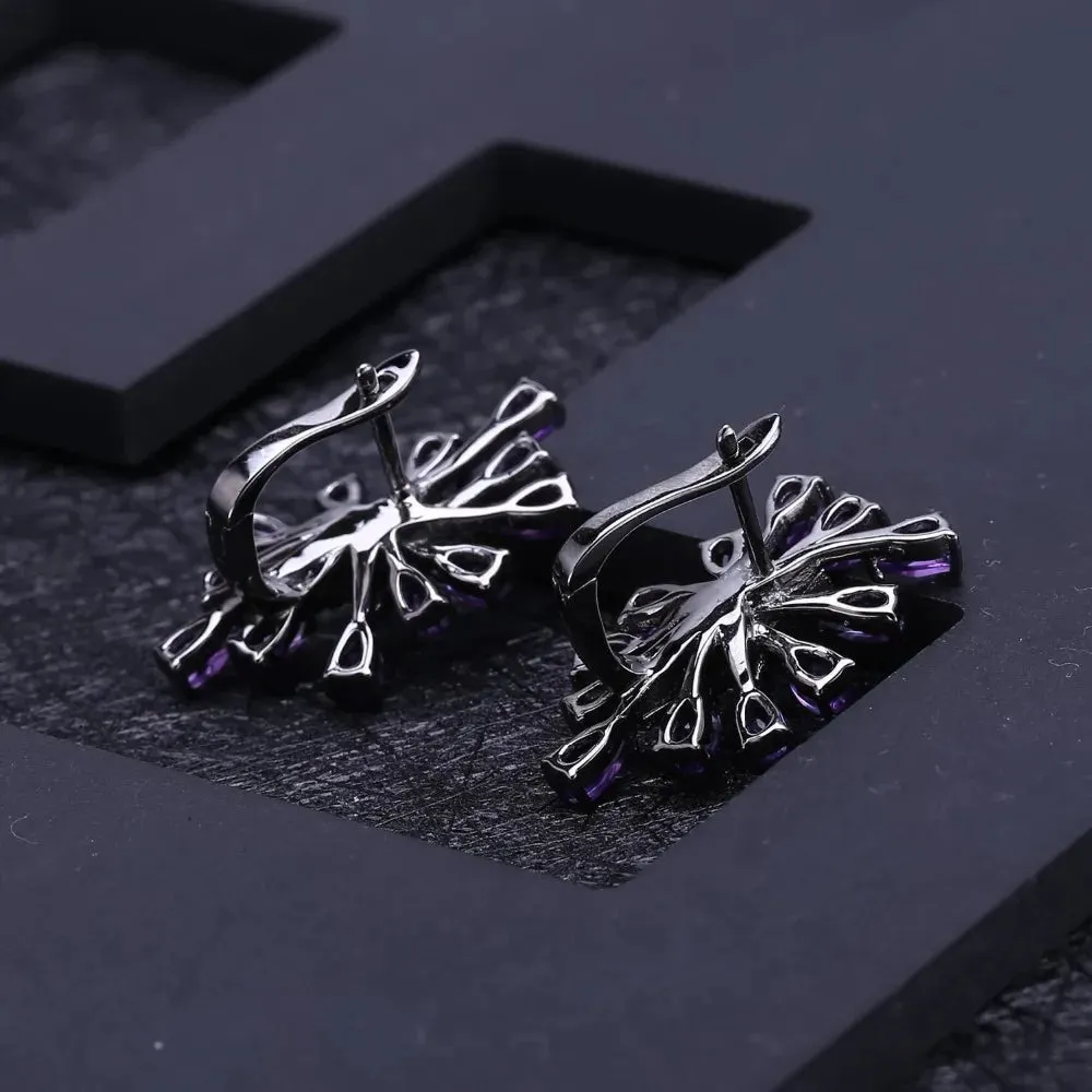 4.69Ct Natural Amethyst Gemstone Clip Earrings – 925 Sterling Silver Vintage Gothic Punk Earrings
