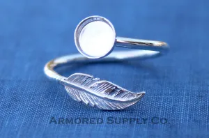 4mm Silver Feather Wrap Bypass Adjustable Bezel Ring blank