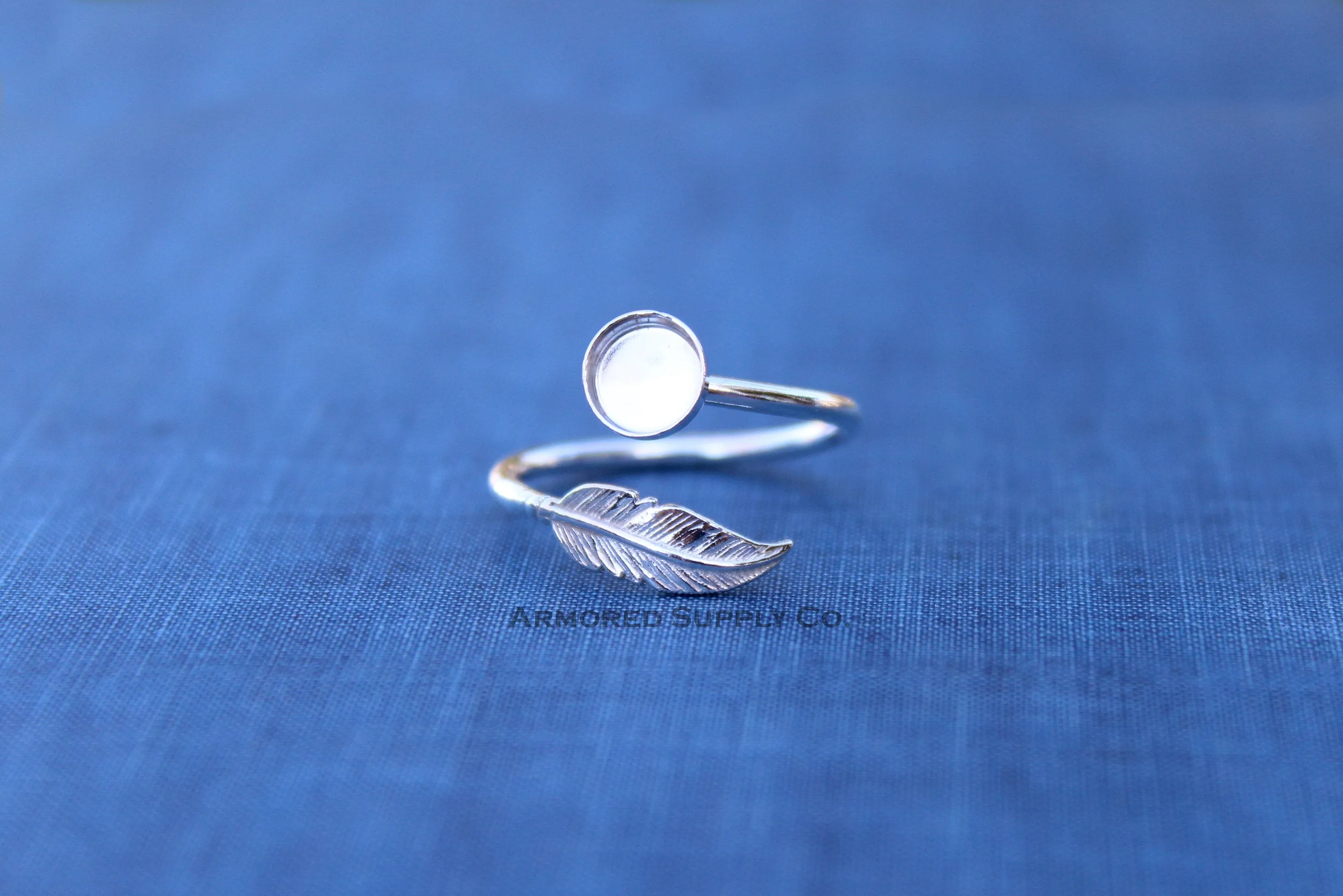 5mm Silver Feather Bypass Wrap Adjustable Bezel Ring blank