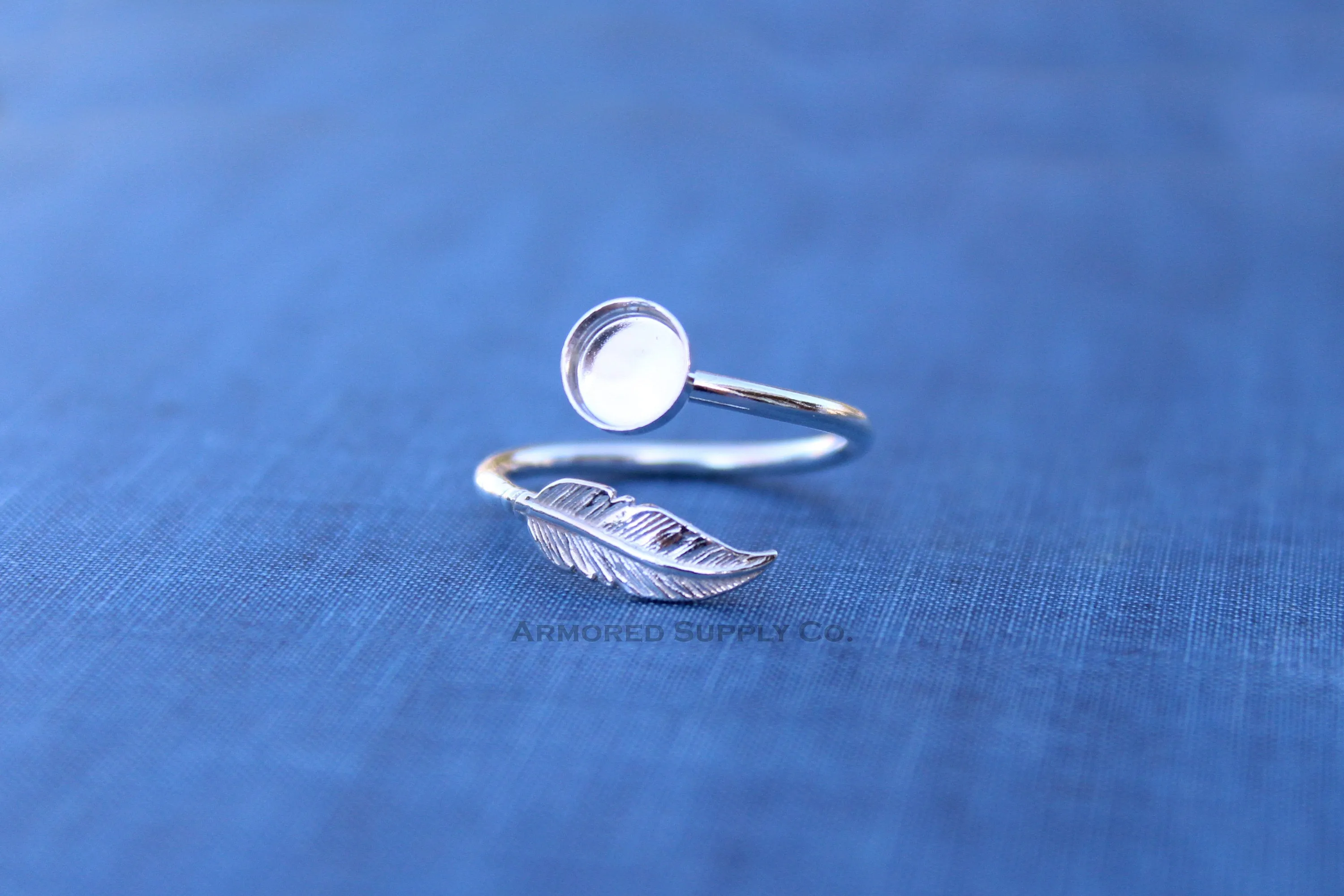 5mm Silver Feather Bypass Wrap Adjustable Bezel Ring blank