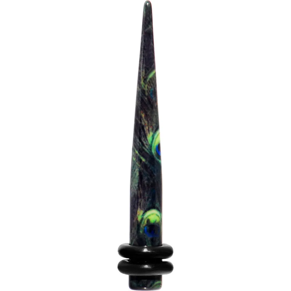 6 Gauge Peacock Feathers Acrylic Taper