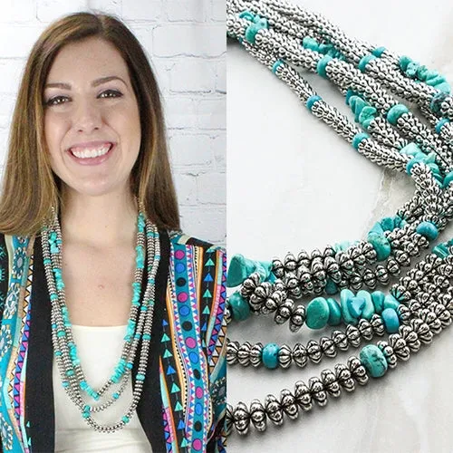 72492 - Squash Blossom Necklaces - Silver Turquoise