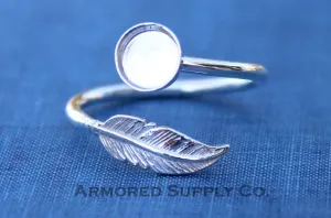 8mm Bezel Silver Feather Wrap Bypass Adjustable Ring blank