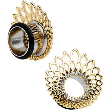 9/16 Clear Gem Golden Gala Feather Single Flare Tunnel Plug Set