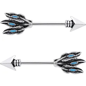 9/16 Faux Turquoise Fly Away Feathered Arrow Barbell Nipple Ring Set