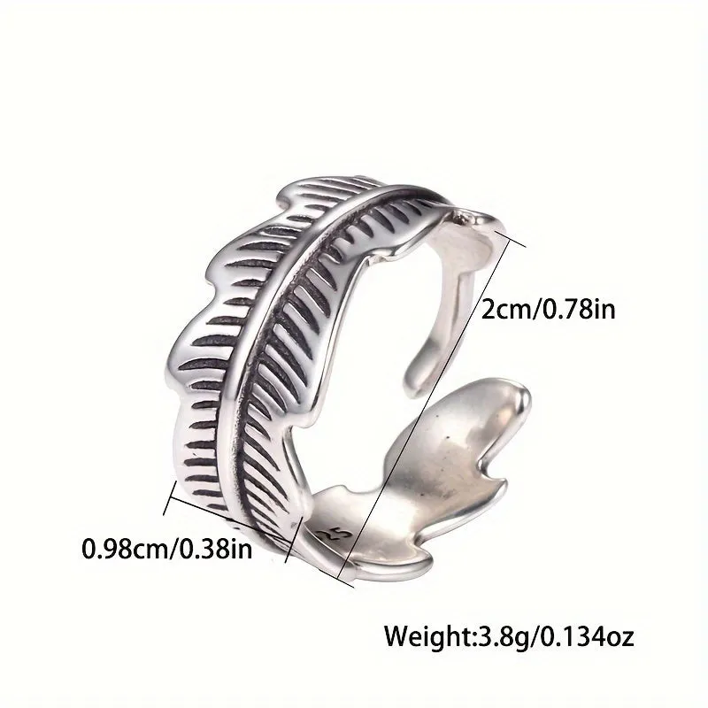 925 Silver Feather Adjustable Ring for Women