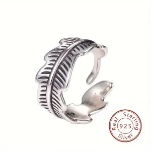 925 Silver Feather Adjustable Ring for Women