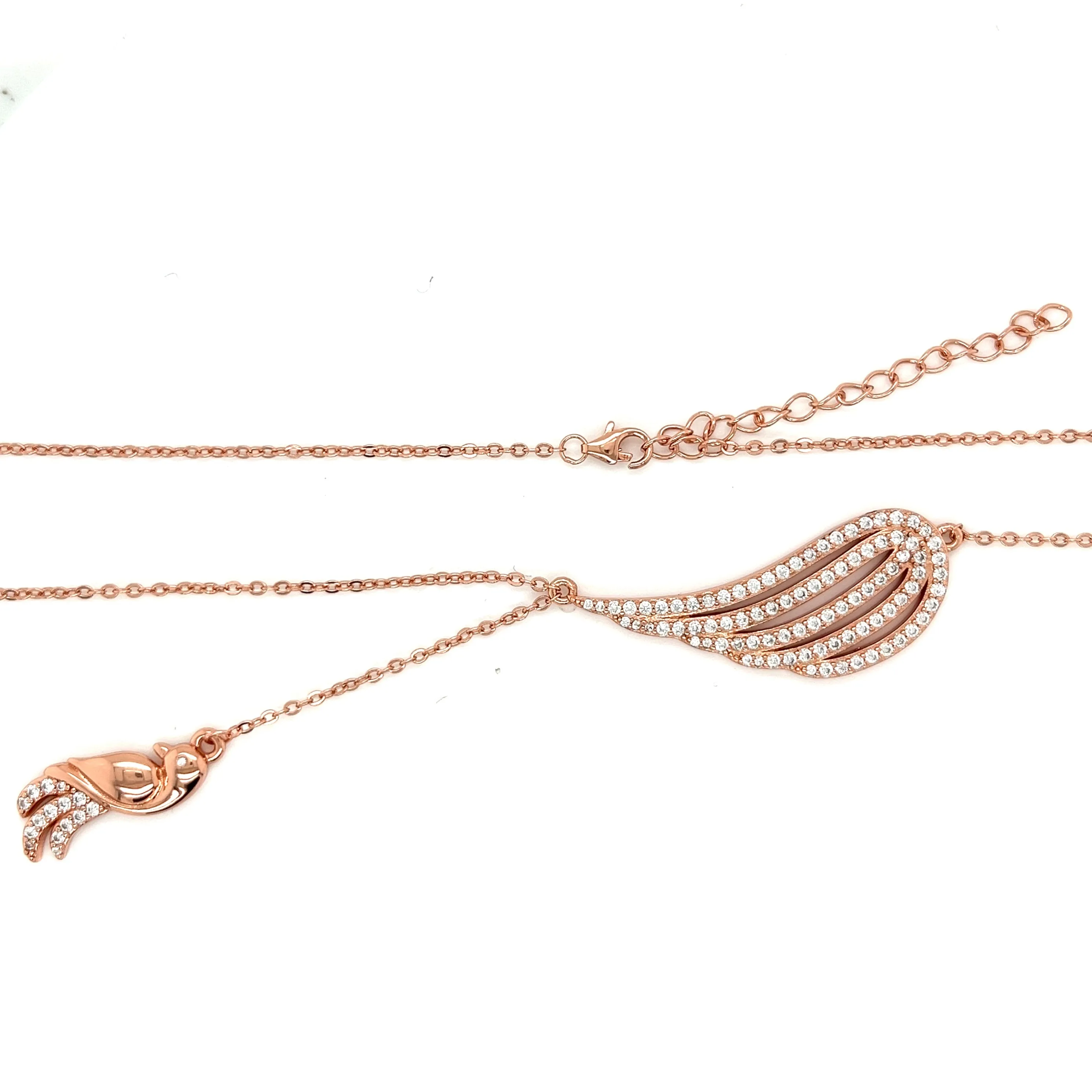 925 Sterling Silver Cubic Zirconia Feather Bird Necklace