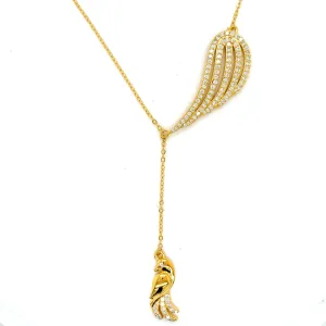 925 Sterling Silver Cubic Zirconia Feather Bird Necklace