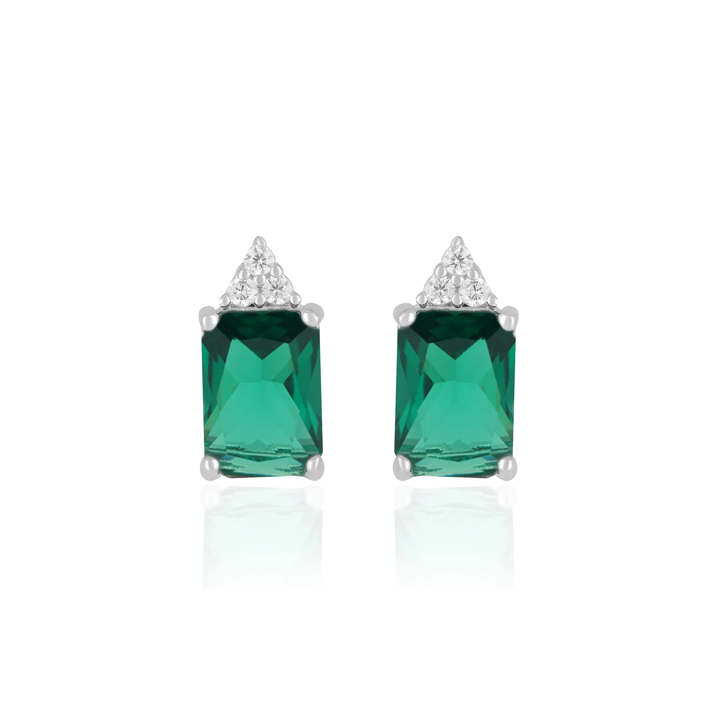 925 Sterling Silver May Month Square Emerald Birthstone Stud For Women