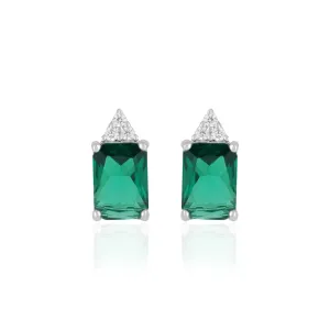 925 Sterling Silver May Month Square Emerald Birthstone Stud For Women