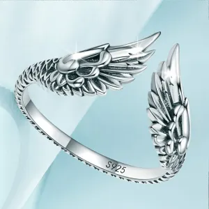 925 Sterling Silver Vintage Feather Open Ring Hip Hop Jewelry Ideal Gift