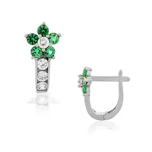 925 Sterling Silver White Red Ruby-Tone CZ Flower Hoop Huggie Small Earrings