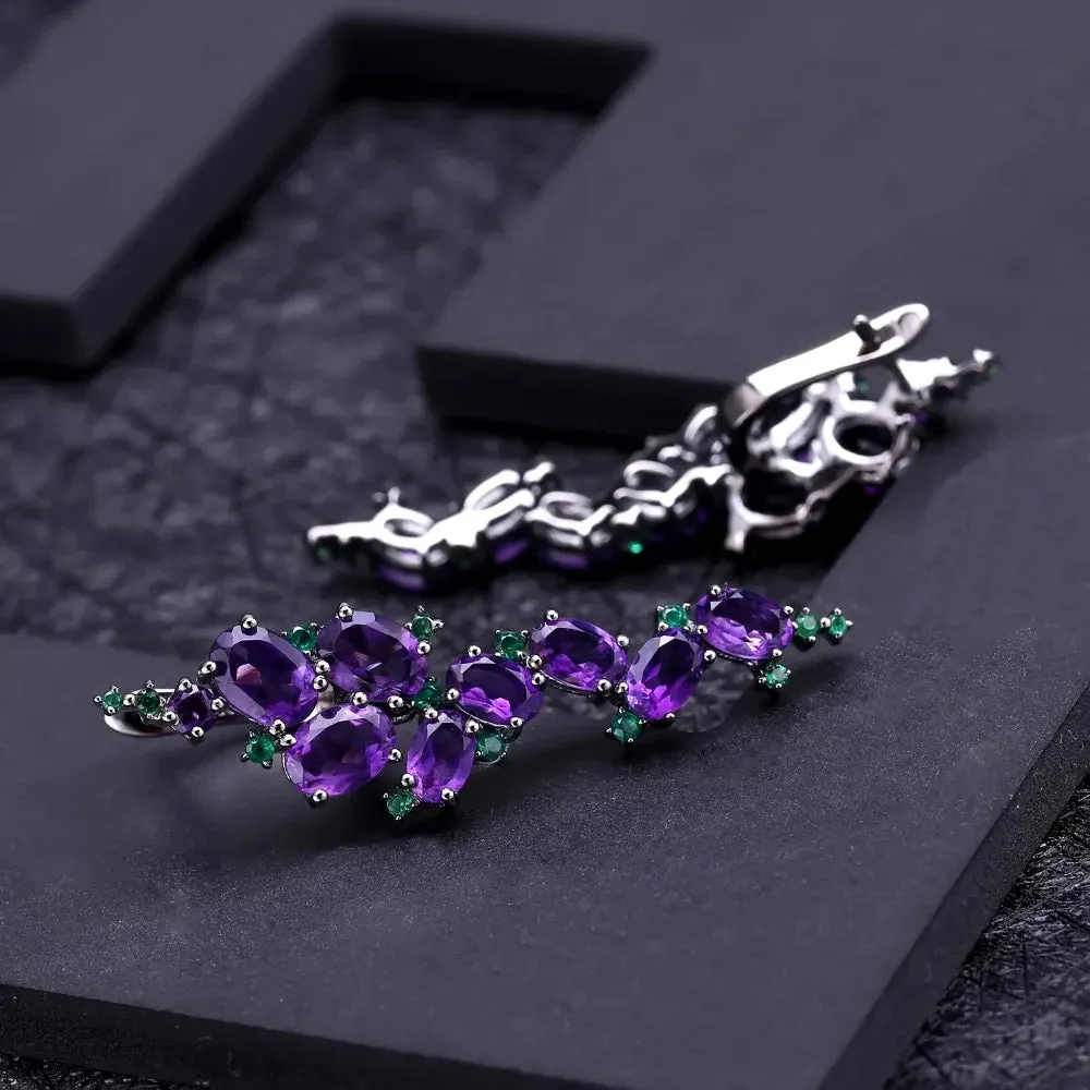 9.78Ct Natural Amethyst Gemstone Clip Earrings – 925 Sterling Silver Vintage Gothic Punk