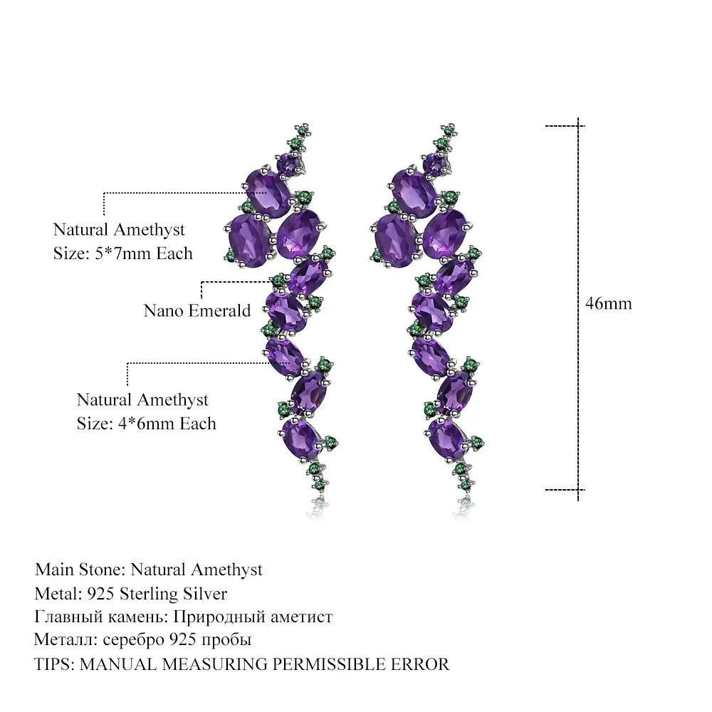 9.78Ct Natural Amethyst Gemstone Clip Earrings – 925 Sterling Silver Vintage Gothic Punk