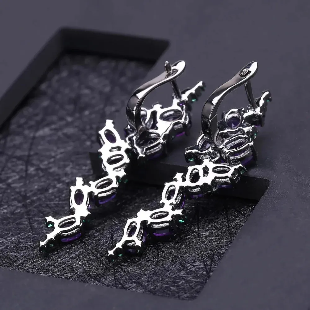 9.78Ct Natural Amethyst Gemstone Clip Earrings – 925 Sterling Silver Vintage Gothic Punk