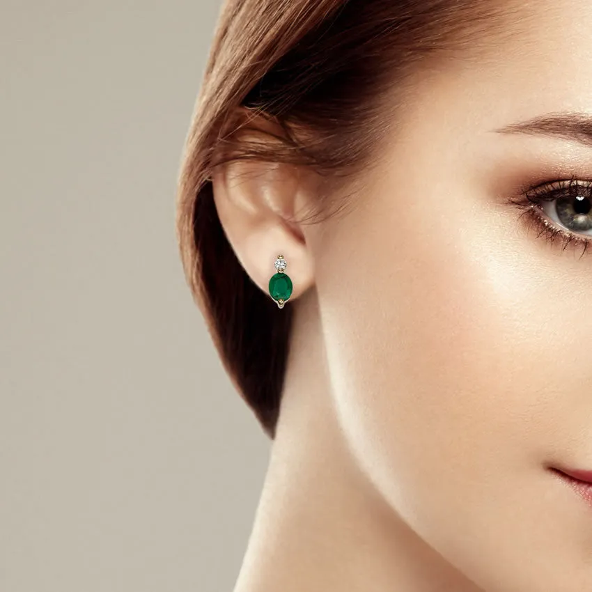 9ct Gold Emerald & Diamond Earrings