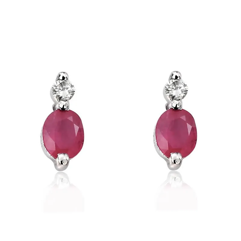 9ct White Gold Diamond & Ruby Stud Earrings