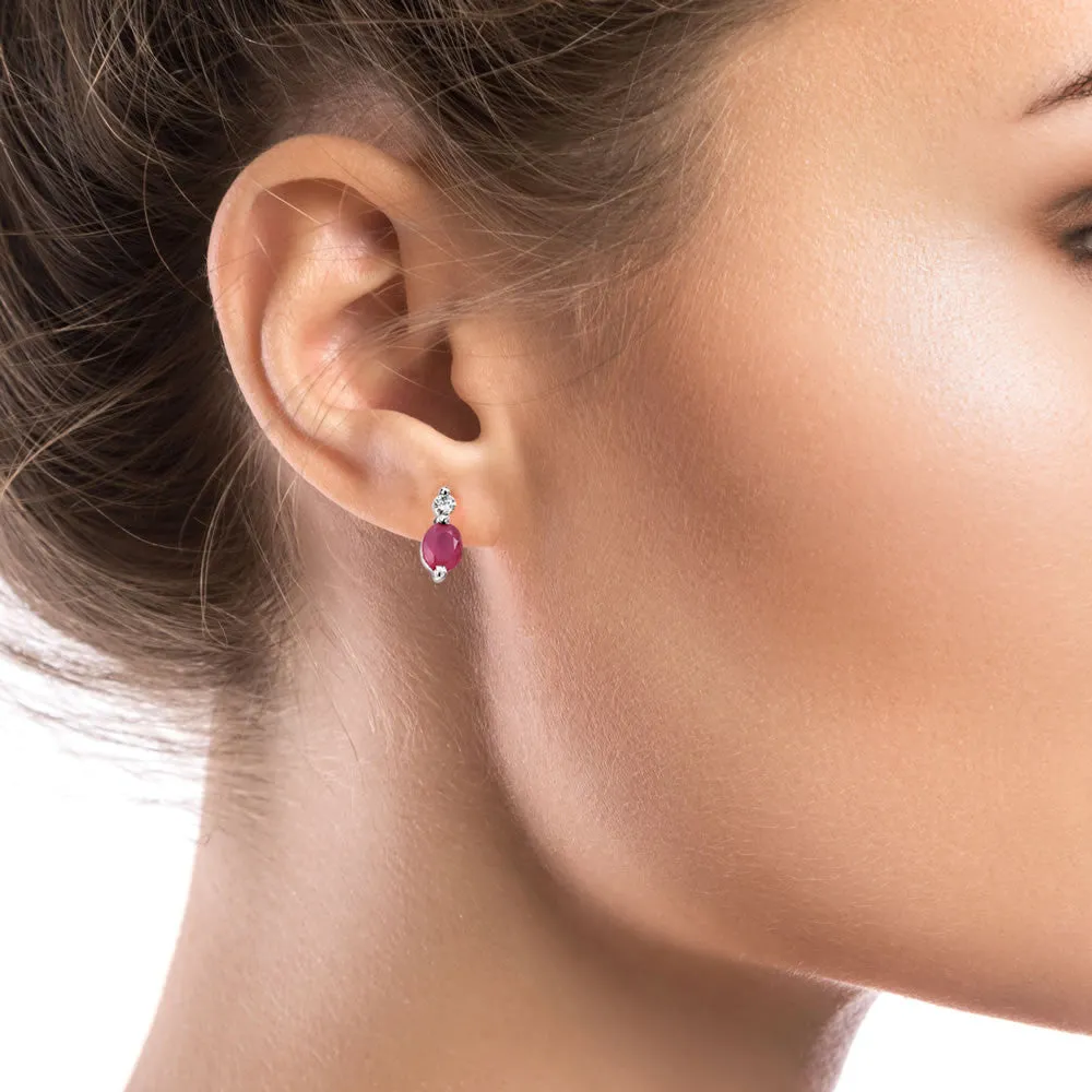 9ct White Gold Diamond & Ruby Stud Earrings