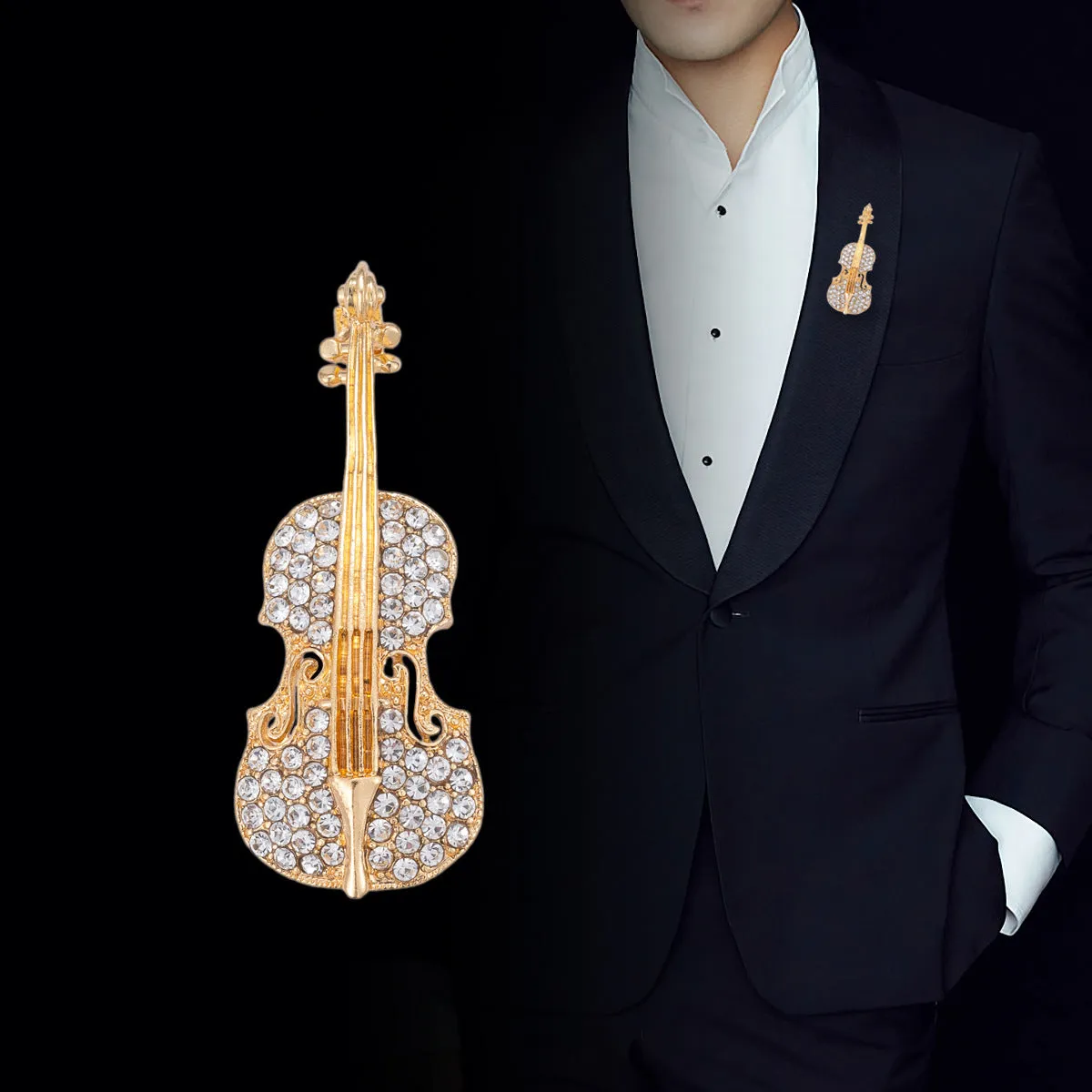 All-Diamond Musical Instrument Guitar Brooch 2 Pack