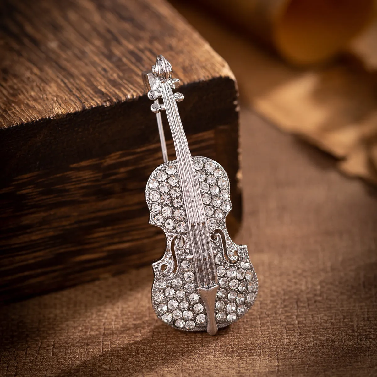 All-Diamond Musical Instrument Guitar Brooch 2 Pack