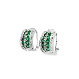 Alternating Emerald and Diamond Huggie Earrings