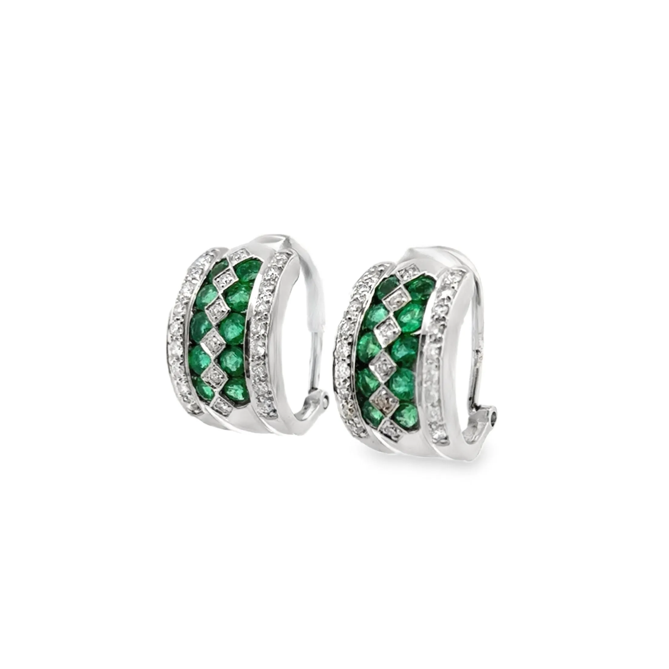 Alternating Emerald and Diamond Huggie Earrings
