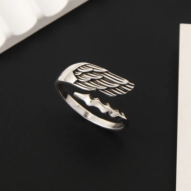 Angel Wings Feather Copper Rings Retro Hip Hop Alloy Rings