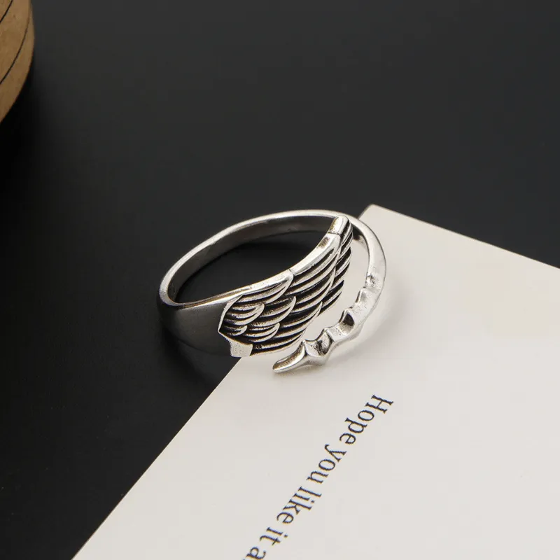 Angel Wings Feather Copper Rings Retro Hip Hop Alloy Rings